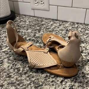 Koolaburra Tan Sandals with Perforated Design and Flat Sole